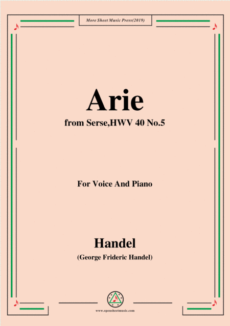 Handel Arie From Serse Hwv 40 No 5 For Voice Piano Sheet Music