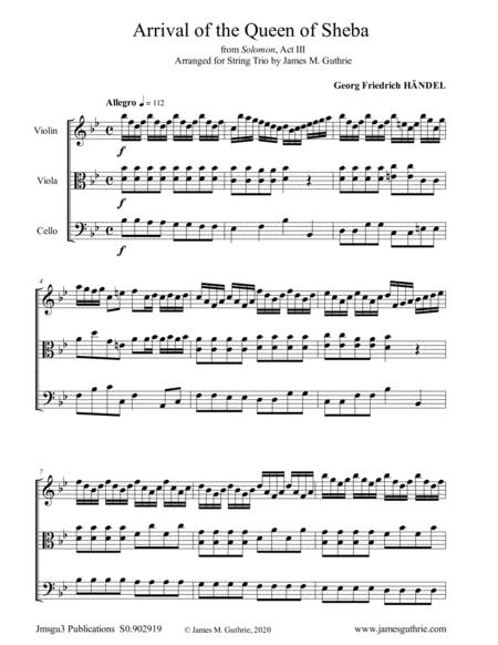 Free Sheet Music Handel Arrival Of The Queen Of Sheba For String Trio