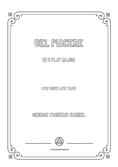 Handel Bel Piacere In B Flat Major For Voice And Piano Sheet Music