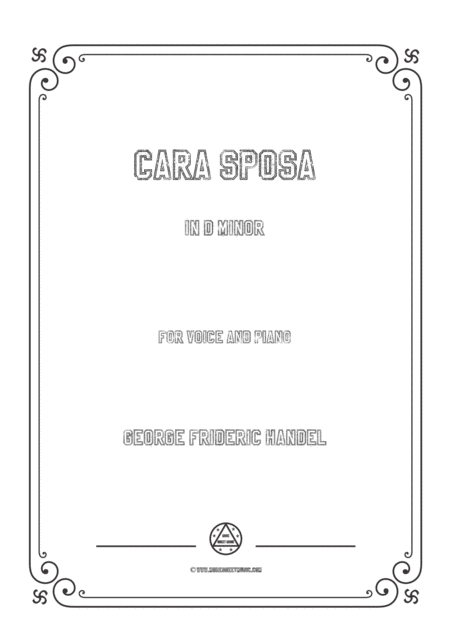 Handel Cara Sposa In D Minor For Voice And Piano Sheet Music