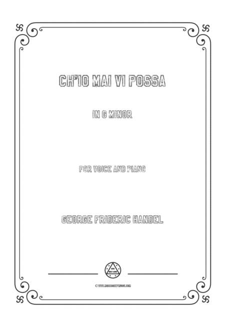 Handel Ch Io Mai Vi Possa In G Minor For Voice And Piano Sheet Music