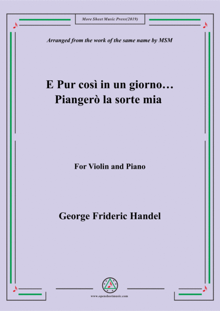 Handel E Pur Cos In Un Giorno Pianger La Sorte Mia For Violin And Piano Sheet Music