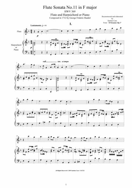 Handel Flute Sonata No 11 In F Major Op 1 Hwv 369 For Flute And Harpsichord Or Piano Sheet Music