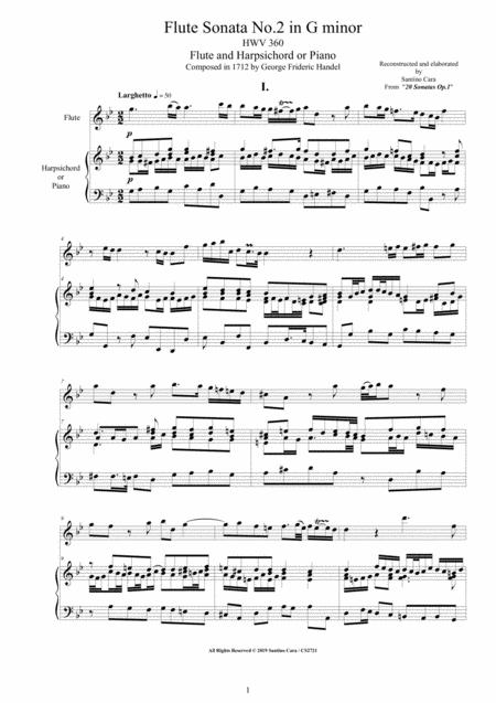 Handel Flute Sonata No 2 In G Minor Op 1 Hwv 360 For Flute And Harpsichord Or Piano Sheet Music