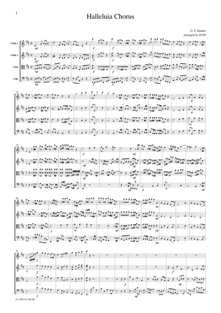 Handel Halleluia Chorus For String Quartet Ch104 Sheet Music