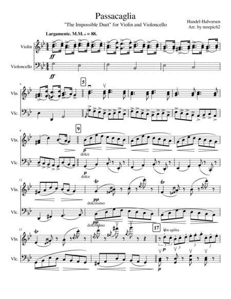 Free Sheet Music Handel Halvorsen Passacaglia The Impossible Duet
