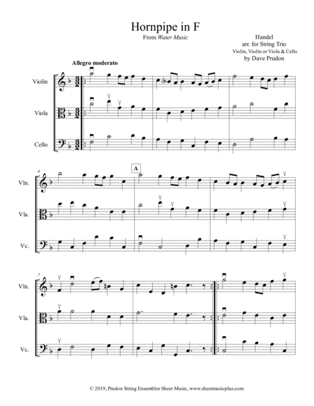 Handel Hornpipe In F For String Trio Sheet Music