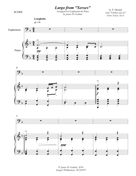 Free Sheet Music Handel Largo From Xerxes For Euphonium Piano