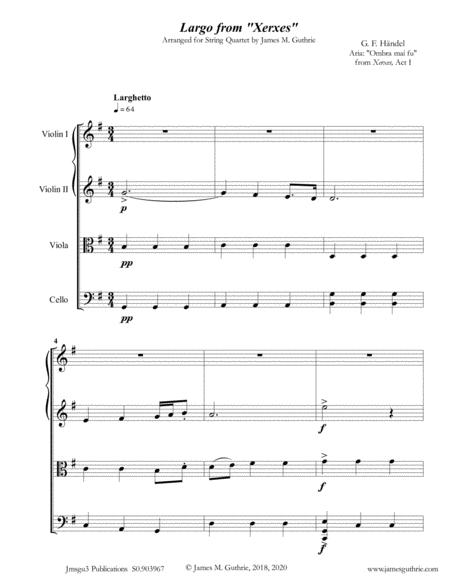 Free Sheet Music Handel Largo From Xerxes For String Quartet