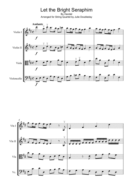 Free Sheet Music Handel Let The Bright Seraphim For String Quartet Score And Parts