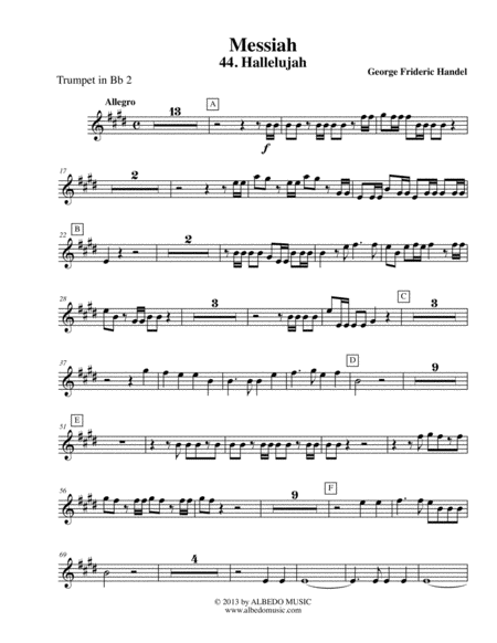 Handel Messiah 44 Hallelujah Trumpet In Bb 2 Transposed Part Hwv 56 Sheet Music