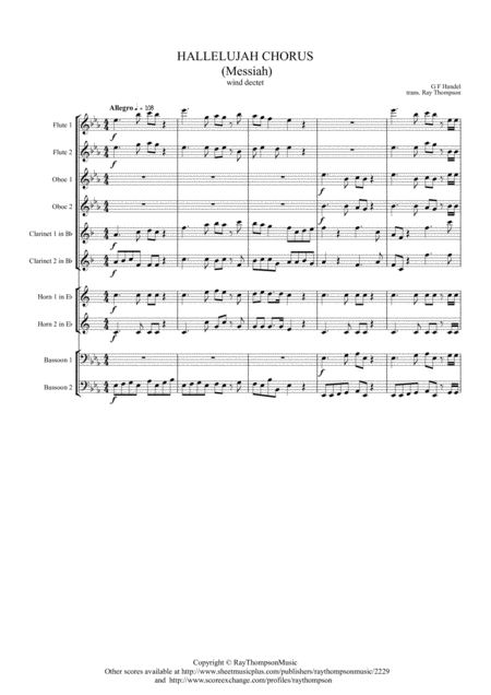 Handel Messiah Der Messias Hallelujah Chorus Transposed Into Eb Wind Dectet 10 Players Sheet Music