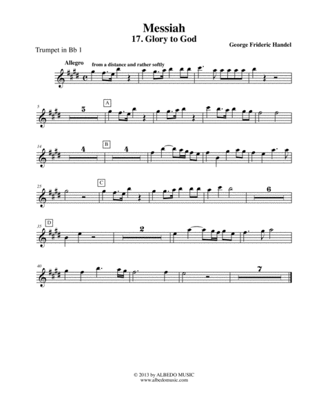 Handel Messiah Trumpet In Bb 1 Transposed Part Hwv 56 Sheet Music