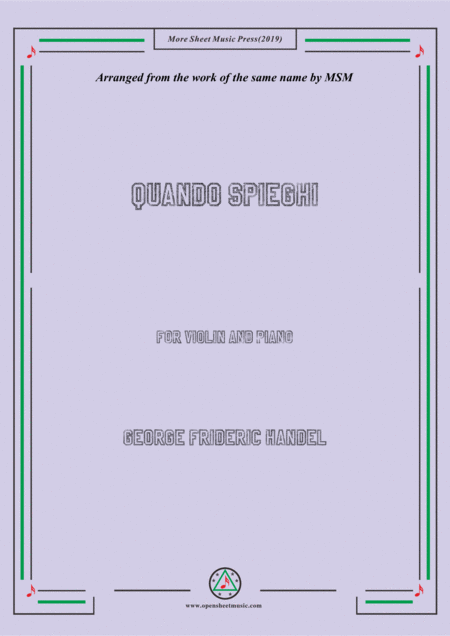 Handel Quando Spieghi For Violin And Piano Sheet Music