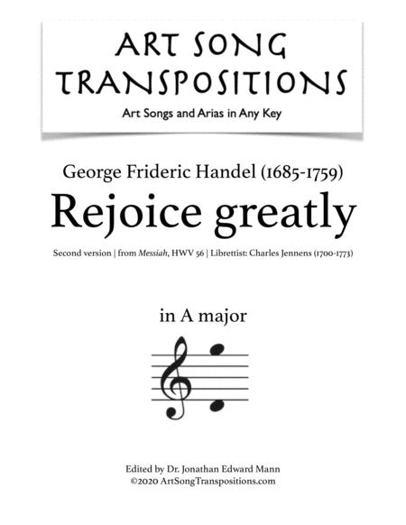 Handel Rejoice Greatly Transposed To A Major Sheet Music