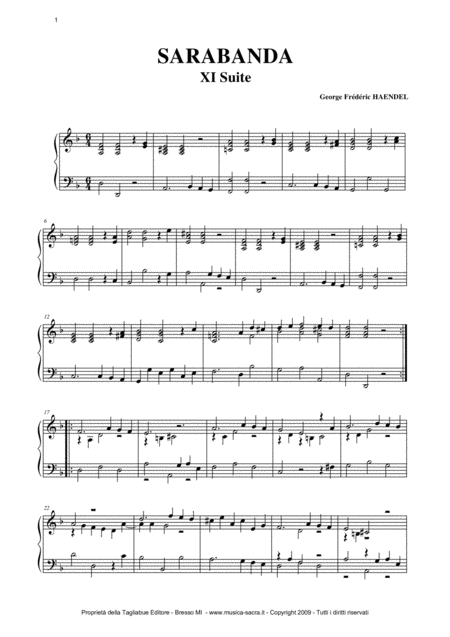 Free Sheet Music Handel Sarabande Xi Suite For Organ
