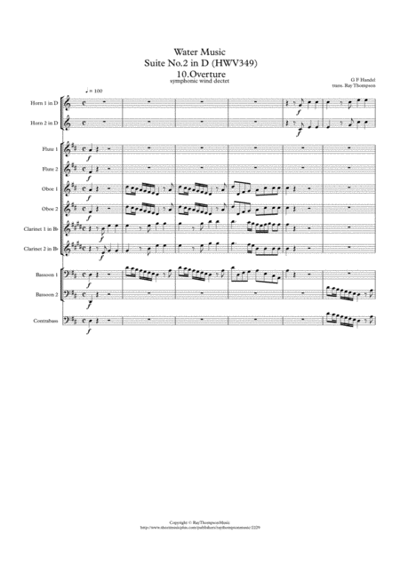 Handel Suite No 2 In D Hwv349 Complete The Water Music Wassermusik Symphonic Wind Ensemblel Sheet Music