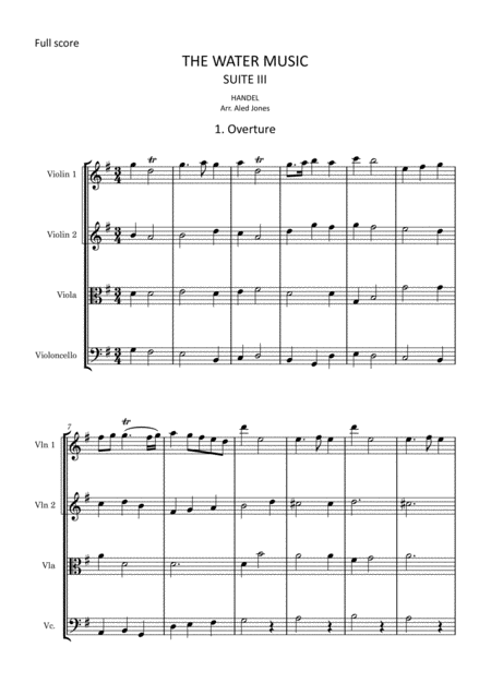 Handel The Water Music Suite Iii For String Quartet Sheet Music