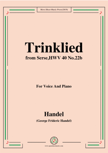 Free Sheet Music Handel Trinklied From Serse Hwv 40 No 22b For Voice Piano