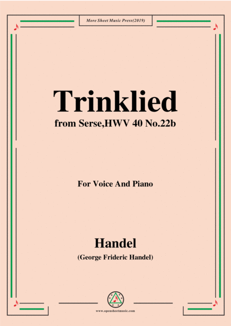 Handel Trinklied From Serse Hwv 40 No 22b For Voice Piano Sheet Music