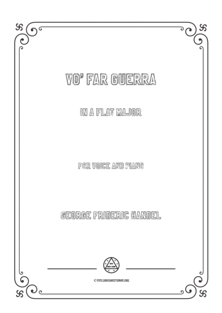 Free Sheet Music Handel Vo Far Guerra In A Flat Major For Voice And Piano