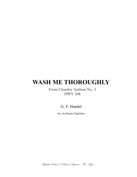 Handel Wash Me Thoroughly Hwv 248 For Ss Choir Or Soli And Piano Organ Sheet Music