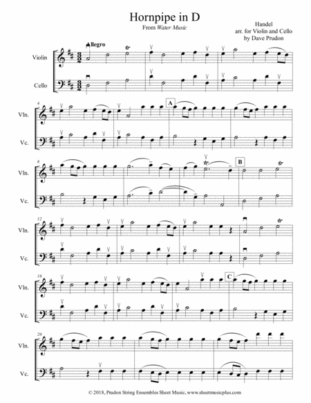 Handels Hornpipe In D For Violin And Cello Sheet Music