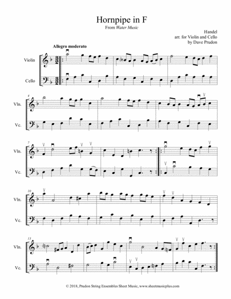 Handels Hornpipe In F For Violin And Cello Sheet Music