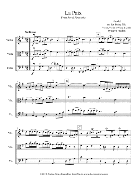 Handels La Paix For String Trio Sheet Music