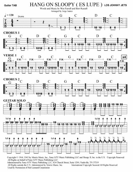 Hang On Sloopy Es Lupe Guitar Tab Sheet Music