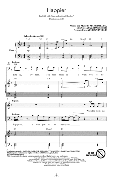 Happier Arr Jacob Narverud Sheet Music