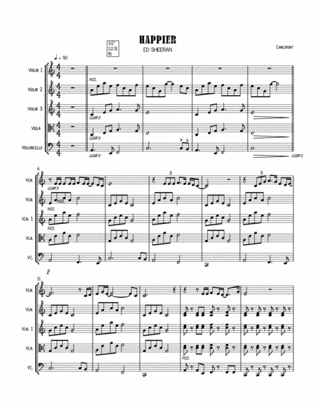 Happier By Ed Sheeran String Quartet Score And Parts Sheet Music