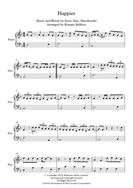 Happier By Marshmello Ft Bastille Easy Piano Sheet Music