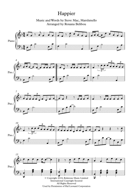 Free Sheet Music Happier By Marshmello Ft Bastille Piano