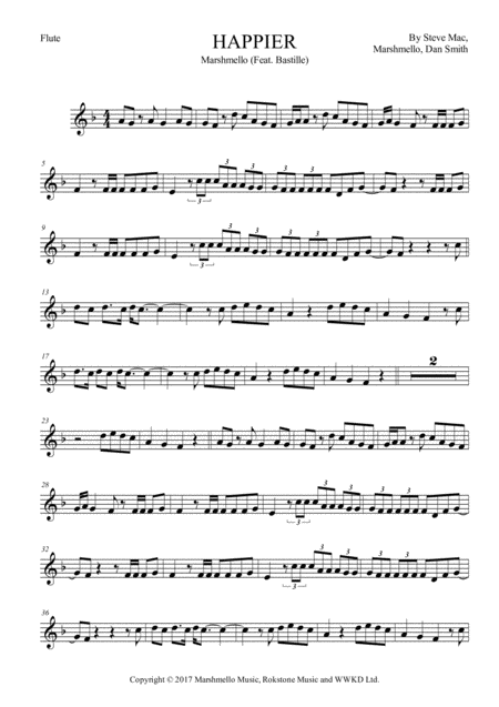 Happier By Marshmello Transcription In Concert Pitch Bb And Eb Sheet Music