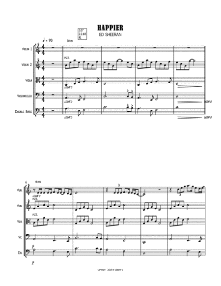 Free Sheet Music Happier String Quartet