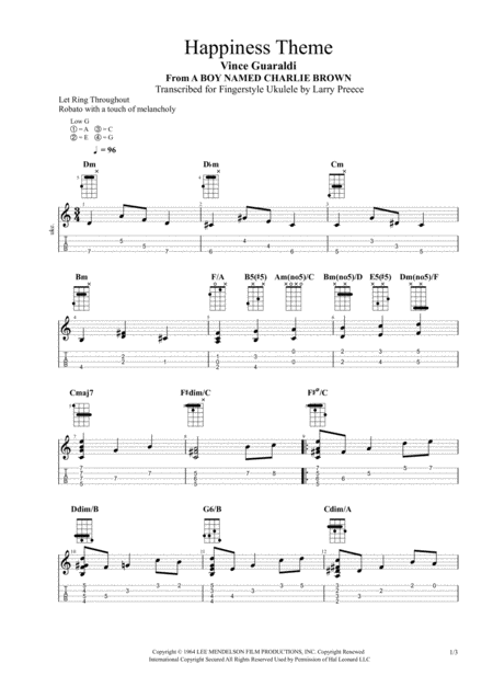 Free Sheet Music Happiness Theme Fingerstyle Ukulele