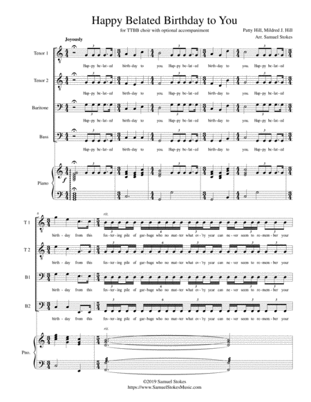 Happy Belated Birthday To You For Ttbb Choir With Optional Piano Accompaniment Sheet Music