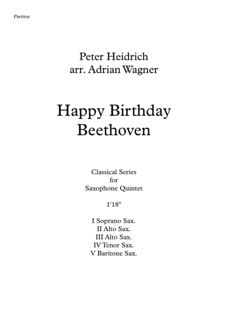 Free Sheet Music Happy Birthday Beethoven Saxophone Quintet Arr Adrian Wagner