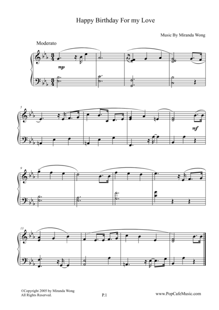 Free Sheet Music Happy Birthday For My Love Piano Solo