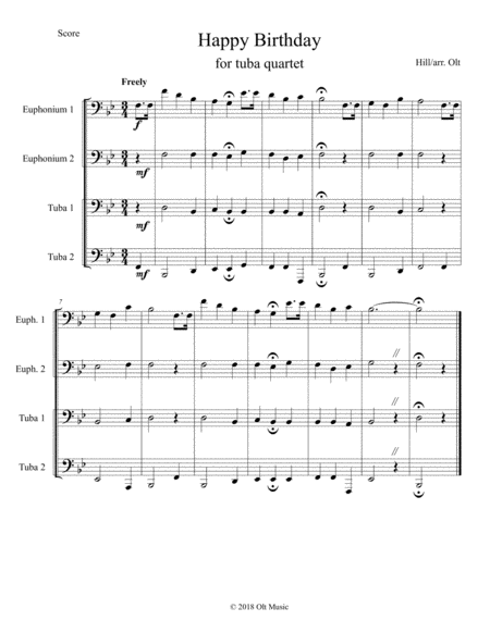 Happy Birthday For Tuba Quartet Sheet Music