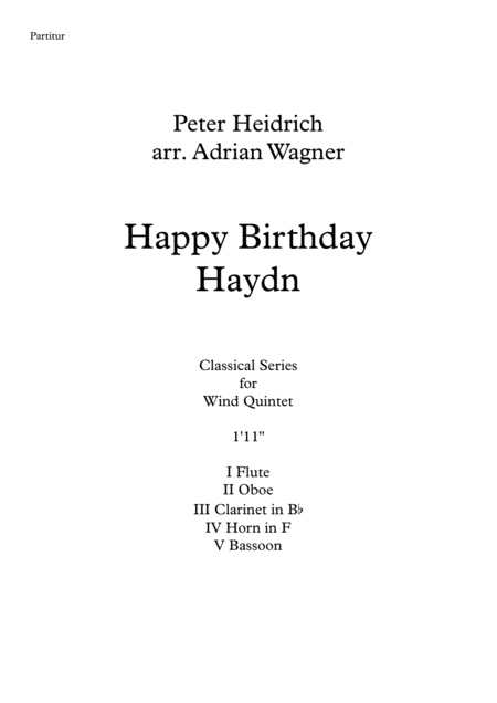 Happy Birthday Haydn Wind Quintet Arr Adrian Wagner Sheet Music