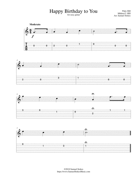 Happy Birthday To You For Easy Guitar With Tab Sheet Music