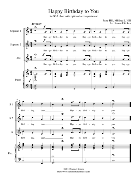 Happy Birthday To You For Ssa Choir Sheet Music