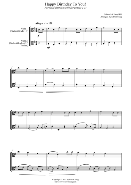 Happy Birthday To You For Viola Duet Suitable For Grades 1 5 Sheet Music