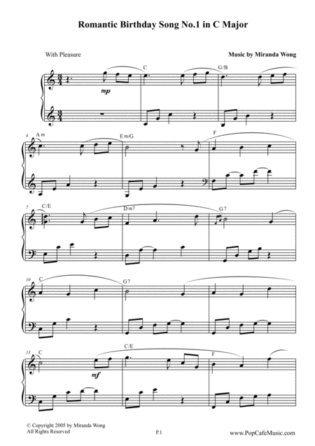 Happy Birthday To You Romantic Piano Version No 1 In C Key With Chords Sheet Music