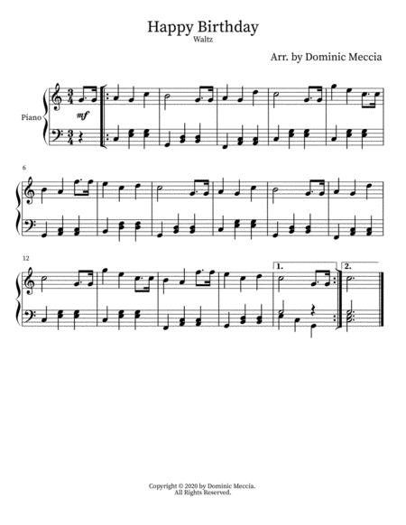 Free Sheet Music Happy Birthday Waltz Piano