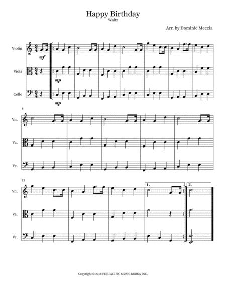 Free Sheet Music Happy Birthday Waltz String Trio