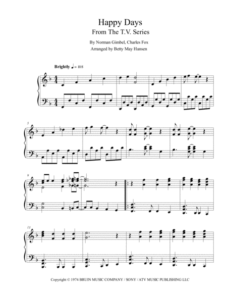 Happy Days Theme Sheet Music