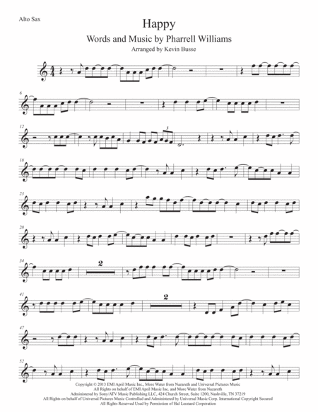 Happy Easy Key Of C Alto Sax Sheet Music